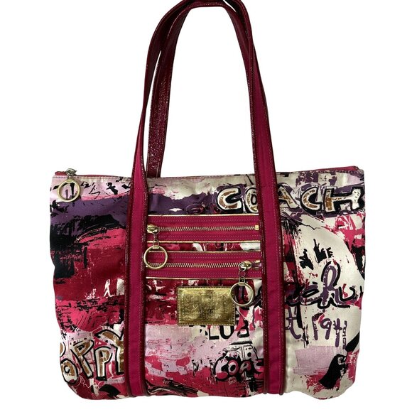 Vintage Coach POPPY Tote Bag Graffiti Glam Hot Pink Nylon Satin 14987 - Picture 1 of 16